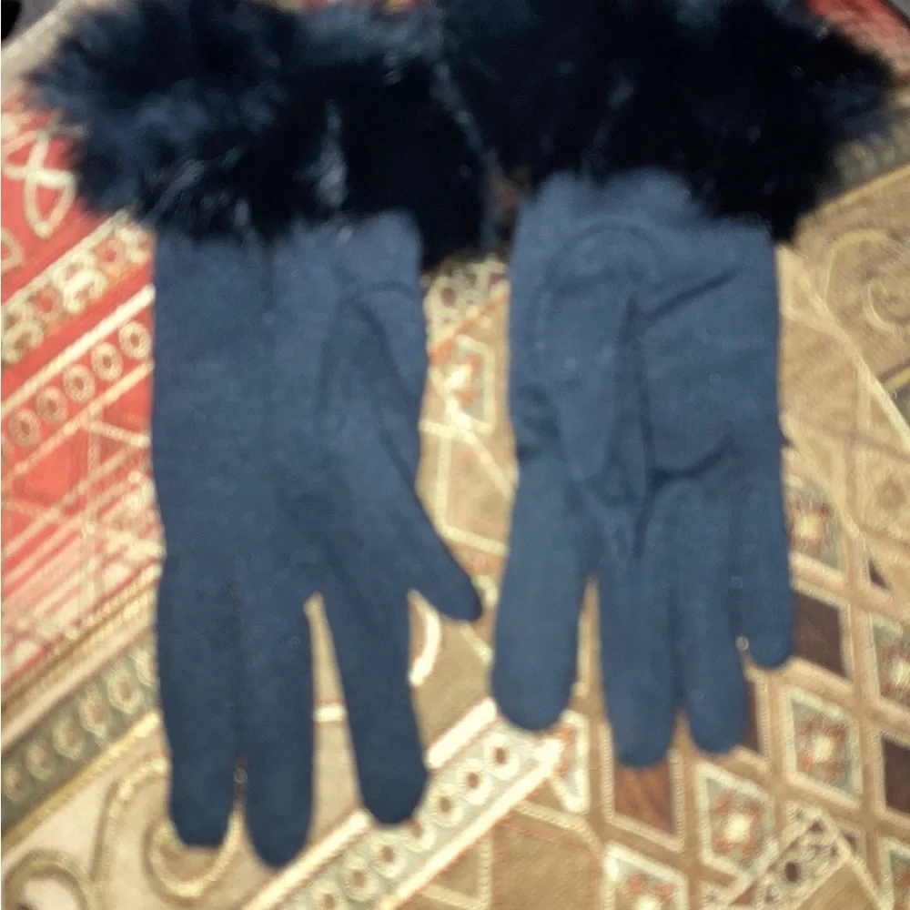 Black rabbit  Fur Trim Gloves black s-m